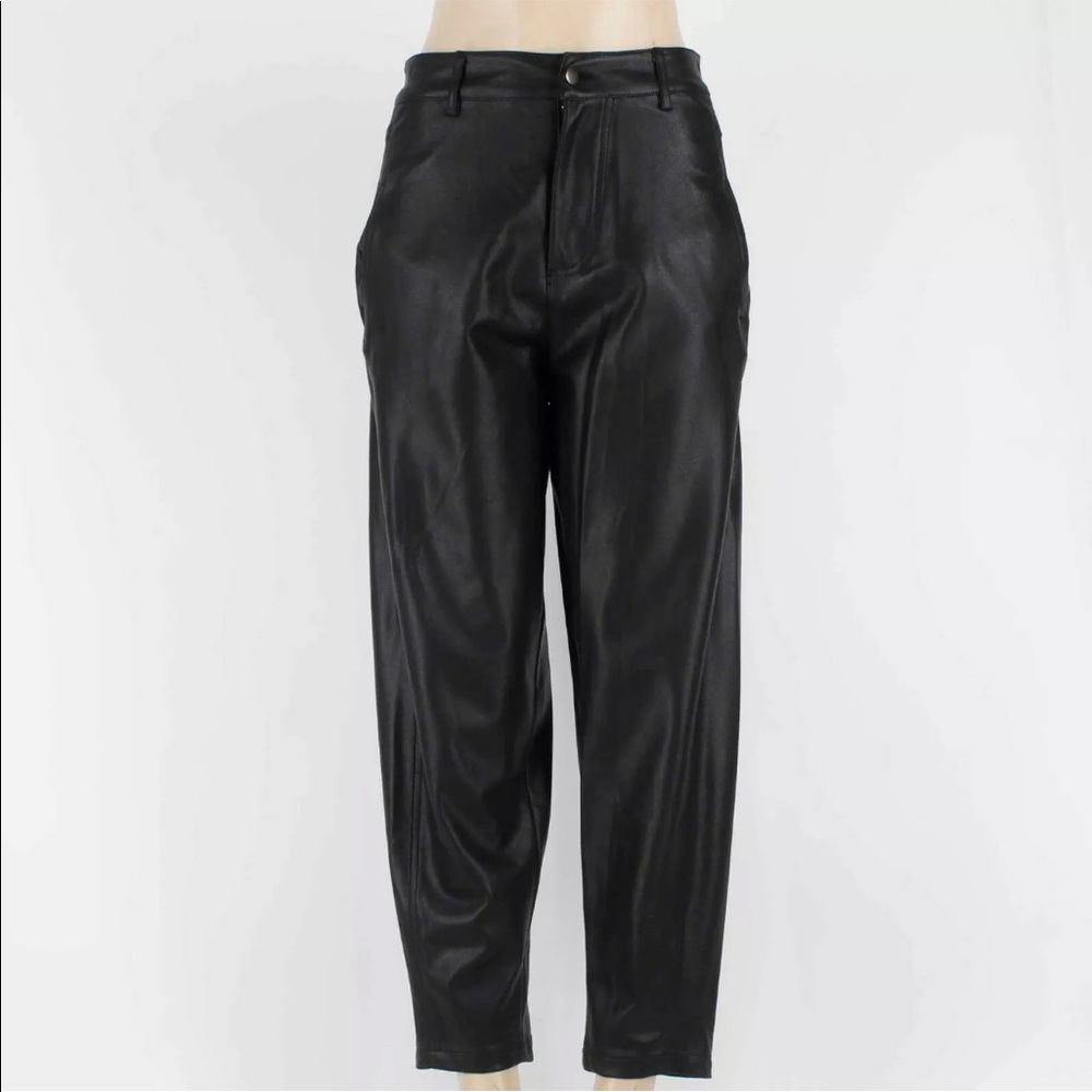 NWT Zara black faux leather tapered pants xs